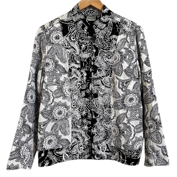 Chico's Jackets & Blazers - Chico’s Lagenlook Floral Jacket Black & White Botanical Asian Design 1 Medium